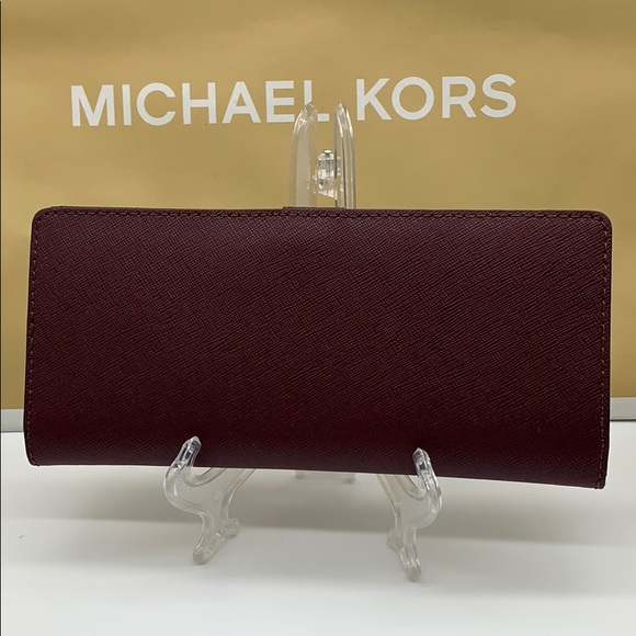Michael Kors Jet Set Travel Md Flt Slm Bfld Merlot - Picture 5 of 16
